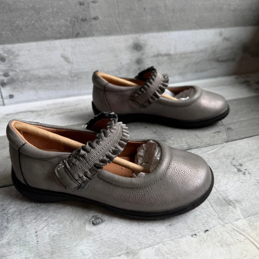 Nina Kids Pewter Metallic Ruffle Mary Jane Memory Foam Dress Shoes 10M